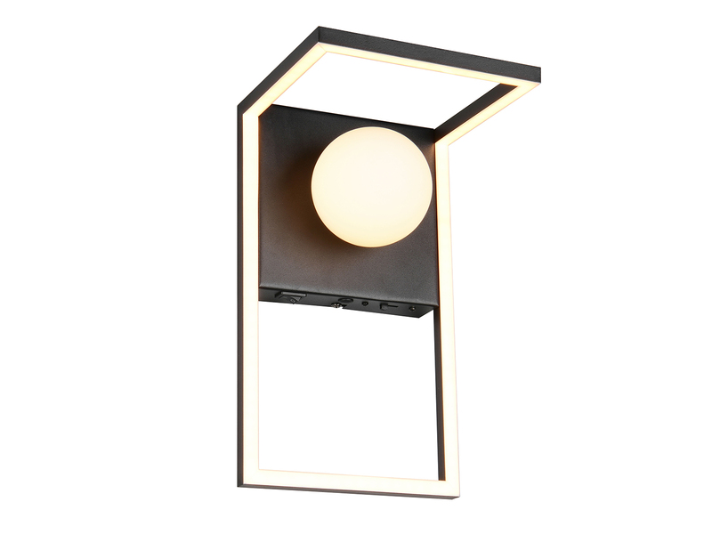 LED Wandleuchte AROLA Schwarz mit Schalter & Glaskugel, Höhe 30cm