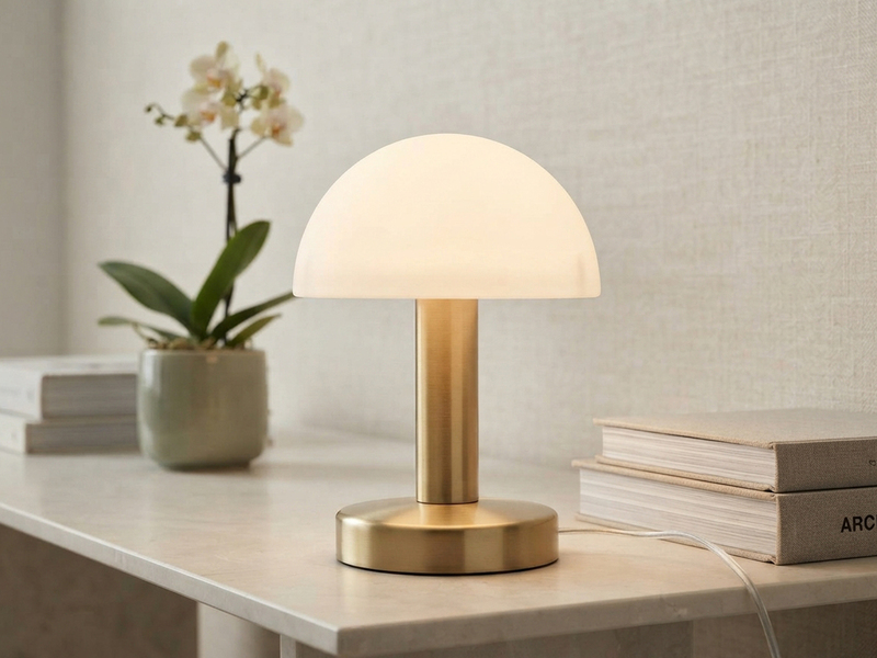 Kleine Tischleuchte mit TOUCH Dimmer & Glasschirm in Opal Weiß