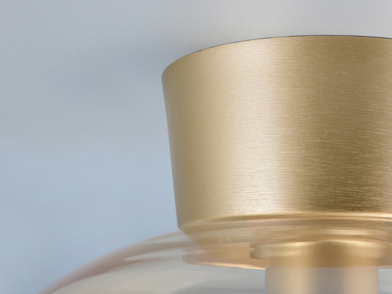 Kleine Deckenleuchte Gold mit Glaskugel Bernsteinfarben Ø 26cm inkl. E27 LED