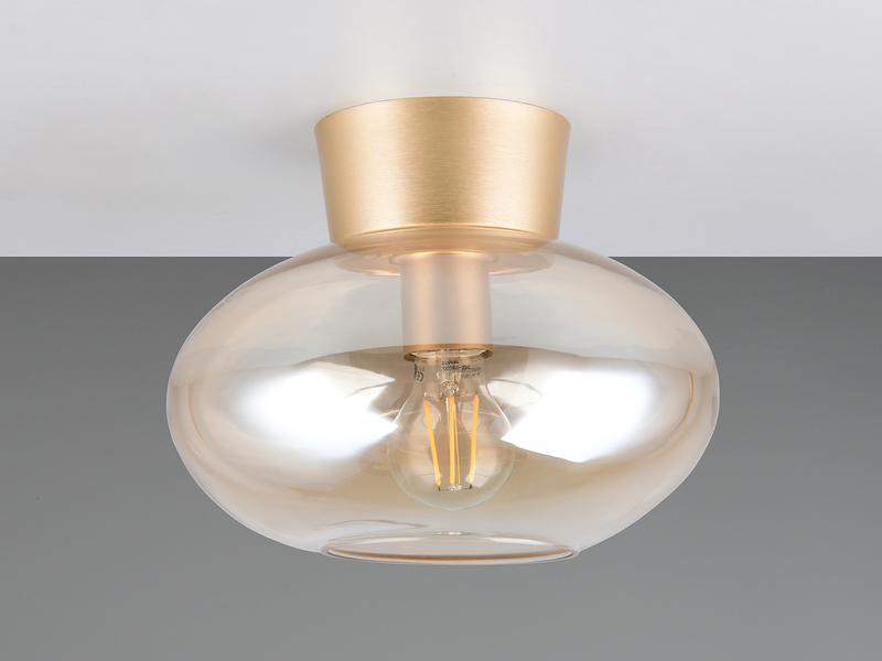 Kleine Deckenleuchte Gold mit Glaskugel Bernsteinfarben Ø 26cm inkl. E27 LED