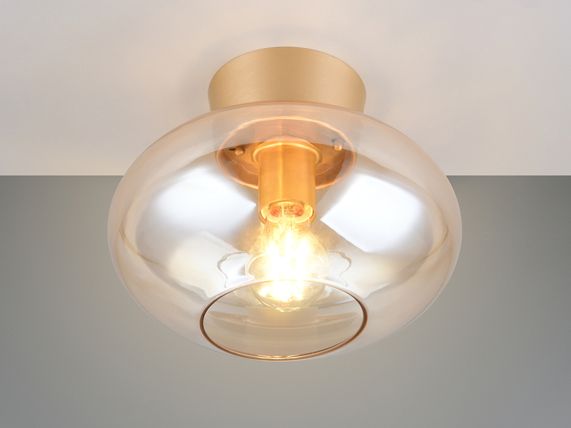 Kleine Deckenleuchte Gold mit Glaskugel Bernsteinfarben Ø 26cm inkl. E27 LED