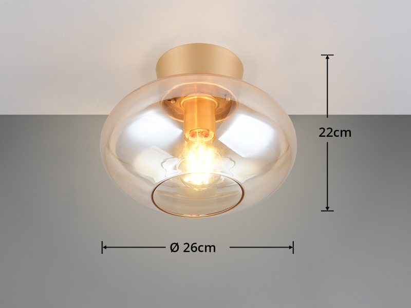 Kleine Deckenleuchte Gold mit Glaskugel Bernsteinfarben Ø 26cm inkl. E27 LED