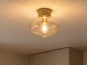 Kleine Deckenleuchte Gold mit Glaskugel Bernsteinfarben Ø 26cm inkl. E27 LED