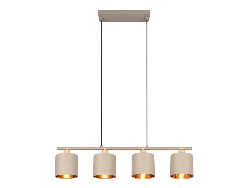 Pendelleuchte 4-flammig Stoffschirme Beige Gold inkl. E14 LED, Breite 75cm