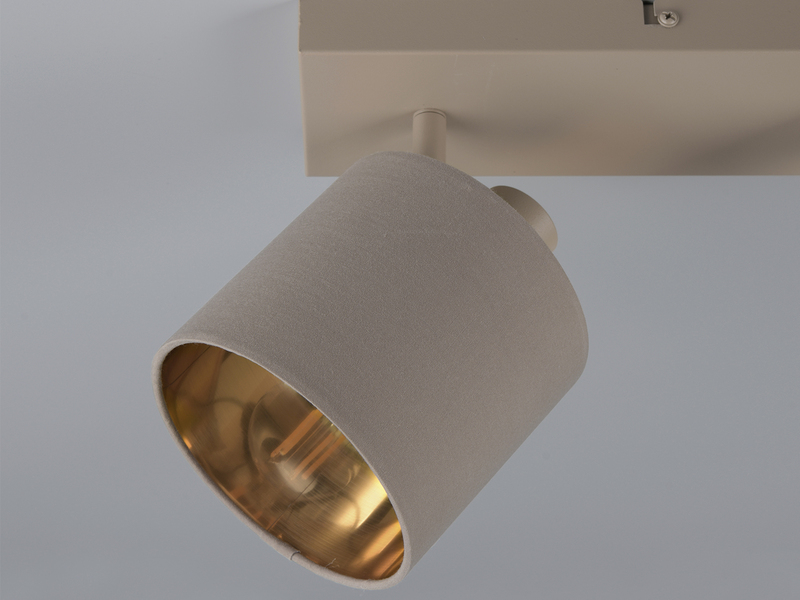 Deckenstrahler 2-flammig Stoffschirme Beige Gold inkl. E14 LED, Breite 28cm