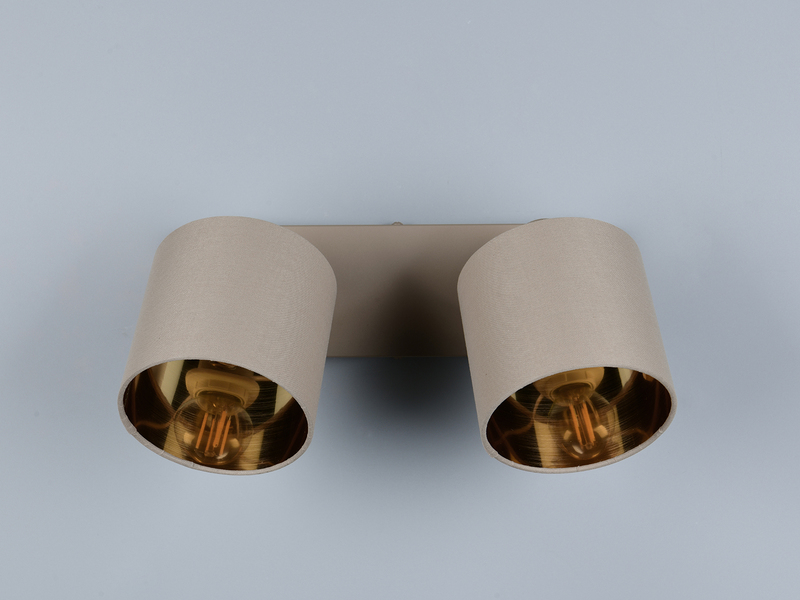 Deckenstrahler 2-flammig Stoffschirme Beige Gold inkl. E14 LED, Breite 28cm