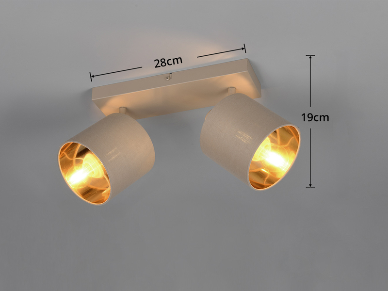 Deckenstrahler 2-flammig Stoffschirme Beige Gold inkl. E14 LED, Breite 28cm