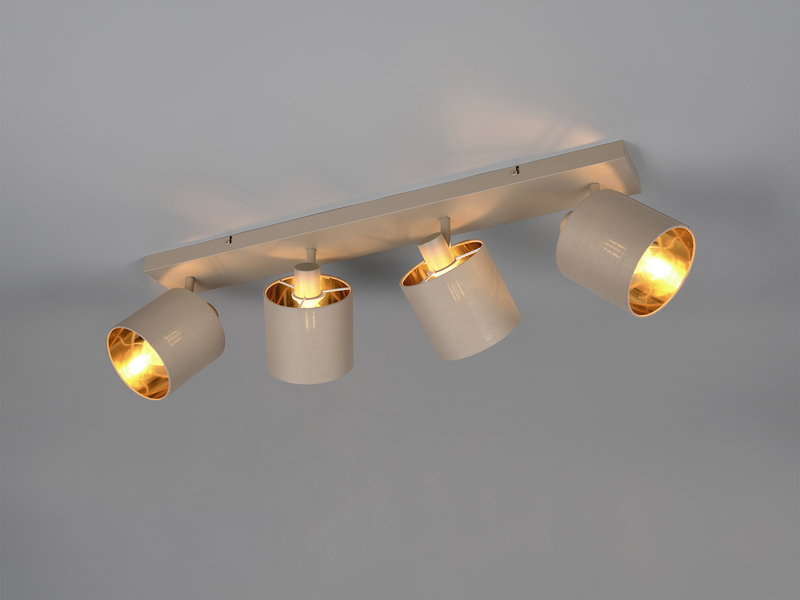 Deckenstrahler 4-flammig Stoffschirme Beige Gold inkl. E14 LED, Breite 70cm