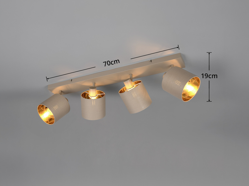 Deckenstrahler 4-flammig Stoffschirme Beige Gold inkl. E14 LED, Breite 70cm