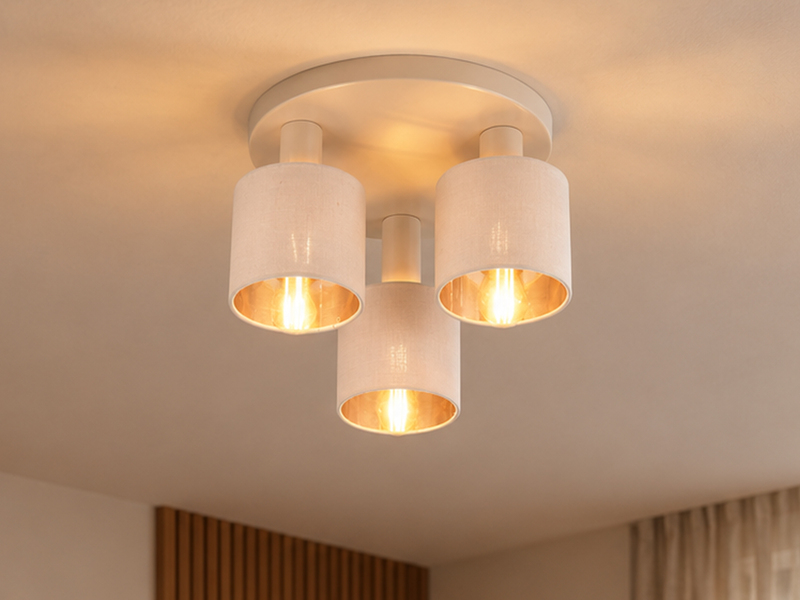 Deckenleuchte 3-flammig Stoffschirmen Beige Gold inkl. E14 LED Ø 34cm