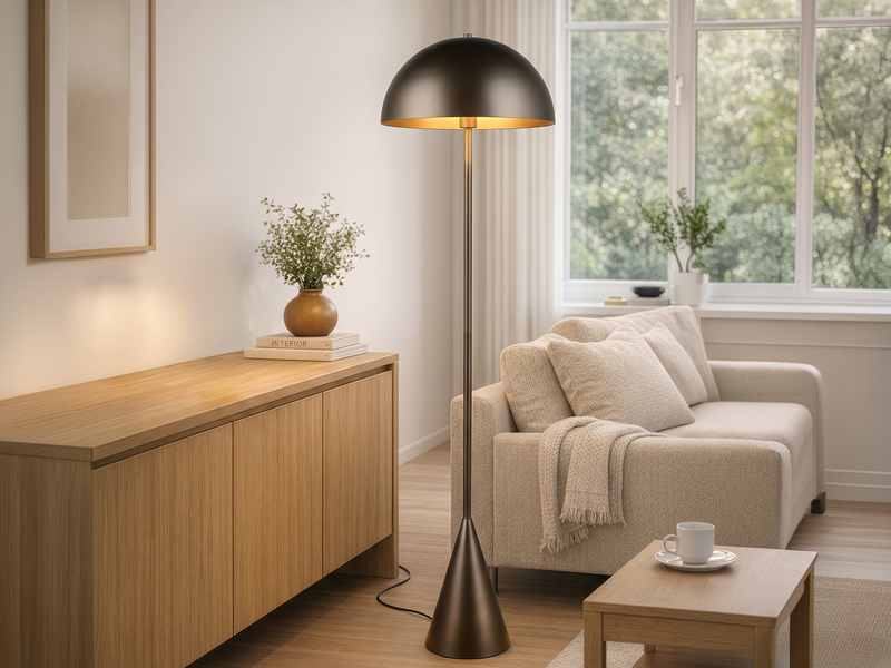 Kleine Stehleuchte Pilzform Metall Platinum inkl. E27 LED, Höhe 130cm