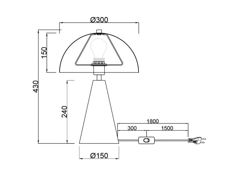 Große Tischleuchte in Pilzform aus Metall Platinum inkl. E27 LED, Höhe 43cm