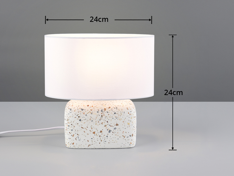 Kleine Tischlampe mit Stoffschirm Weiß & Betonfuß bunt inkl. E14 LED, Höhe 24cm