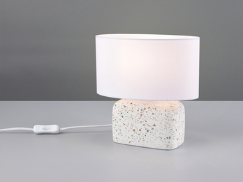 Kleine Tischlampe mit Stoffschirm Weiß & Betonfuß bunt inkl. E14 LED, Höhe 24cm