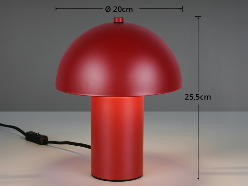 Tischleuchte in Pilzform aus Metall in Rot inkl. E14 LED, Höhe 25,5cm
