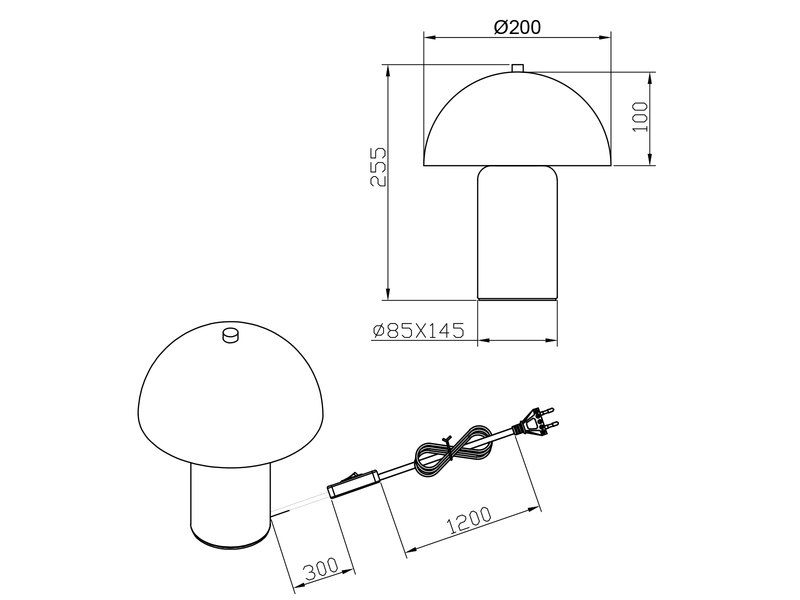 Tischleuchte Pilzform aus Metall Platinum inkl. E14 LED, Höhe 25,5cm