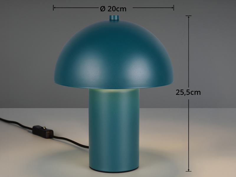 Tischleuchte Pilzform aus Metall in Petrol inkl. E14 LED, Höhe 25,5cm