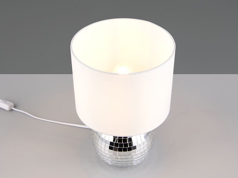 Coole Tischleuchte Chrom mit weißem Stoffschirm inkl. E14 LED, Höhe 31cm