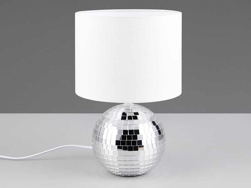 Coole Tischleuchte Chrom mit weißem Stoffschirm inkl. E14 LED, Höhe 31cm