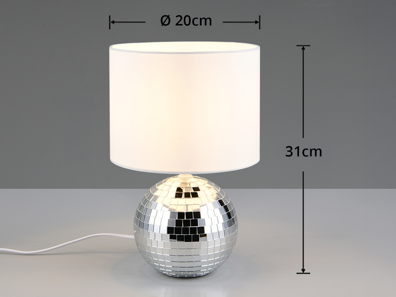 Coole Tischleuchte Chrom mit weißem Stoffschirm inkl. E14 LED, Höhe 31cm