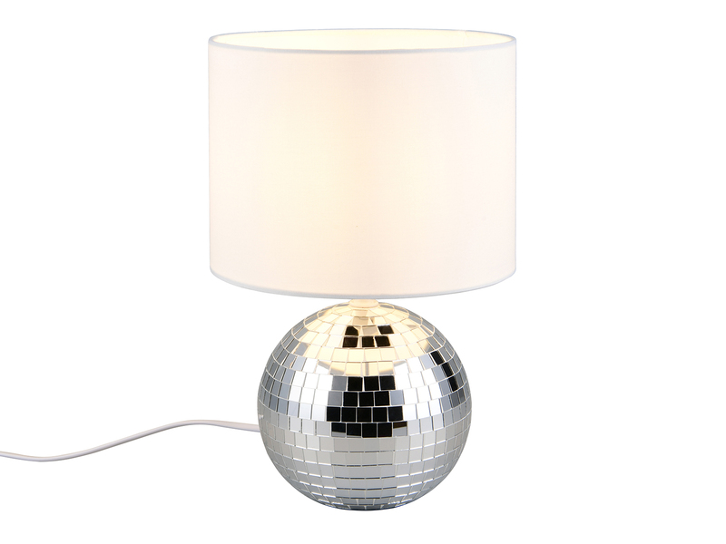 Coole Tischleuchte Chrom mit weißem Stoffschirm inkl. E14 LED, Höhe 31cm