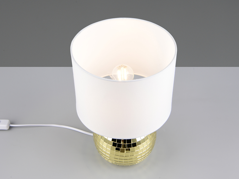 Coole Tischleuchte Gold mit weißem Stoffschirm inkl. E14 LED, Höhe 31cm