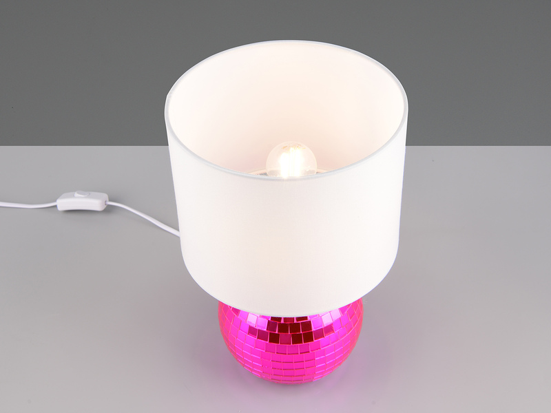 Coole Tischleuchte Pink mit weißem Stoffschirm inkl. E14 LED, Höhe 31cm