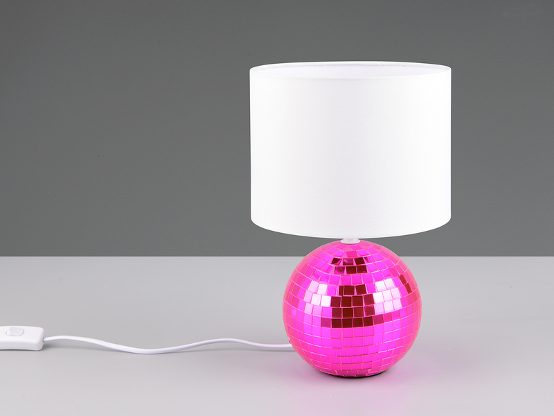 Coole Tischleuchte Pink mit weißem Stoffschirm inkl. E14 LED, Höhe 31cm