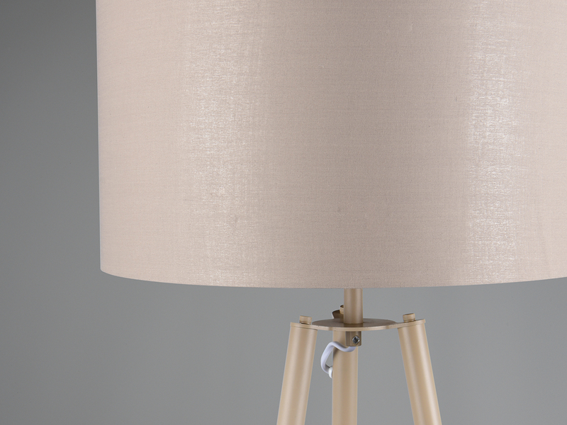 Tripod Stehlampe Stoffschirm Beige/Gold & Ablagetisch inkl. E27 LED, H: 152cm