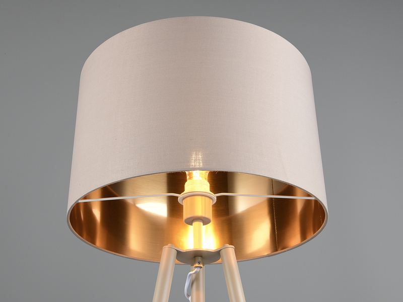 Tripod Stehlampe Stoffschirm Beige/Gold & Ablagetisch inkl. E27 LED, H: 152cm