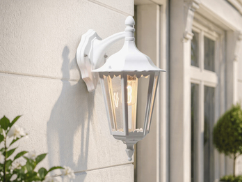 Große Außenwandleuchte Laterne hängend aus Aluminium Weiß, Höhe 45cm