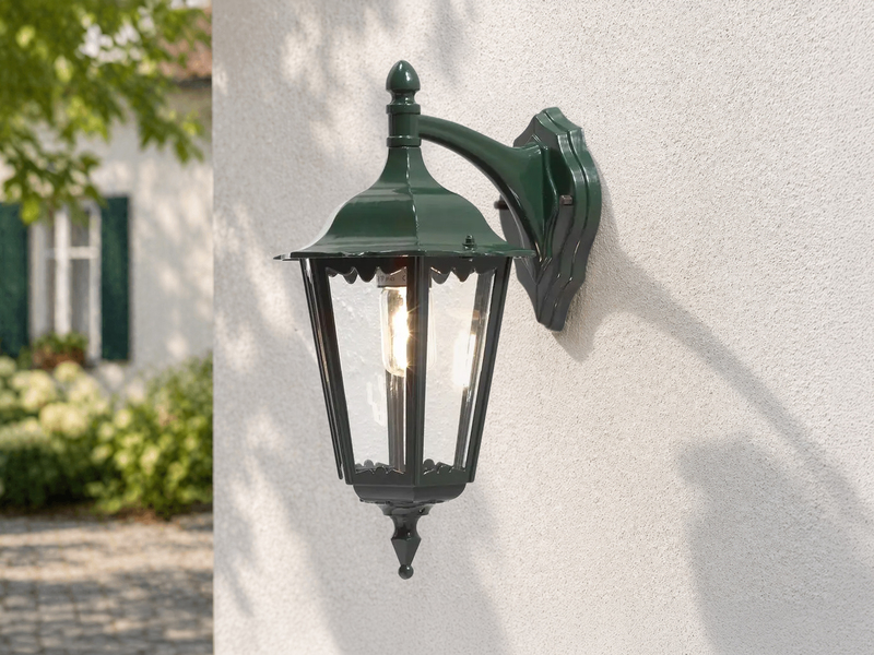 Große Außenwandleuchte Laterne hängend aus Aluminium Grün, Höhe 45cm