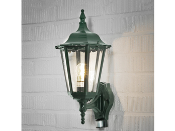 Außenwandleuchte mit Bewegungsmelder, antike E27 Wandlaterne, Grün Höhe 48cm