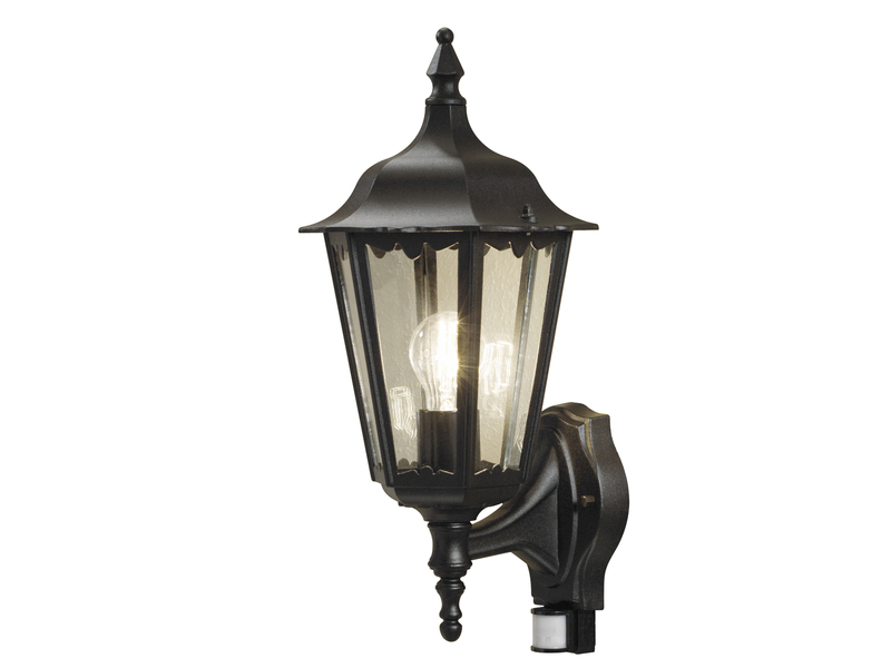 Außenwandleuchte mit Bewegungsmelder, antike E27 Wandlaterne, Schwarz Höhe 48cm