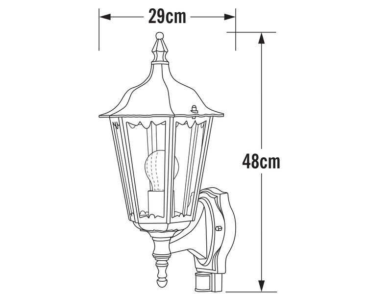 Außenwandleuchte mit Bewegungsmelder, antike E27 Wandlaterne, Schwarz Höhe 48cm