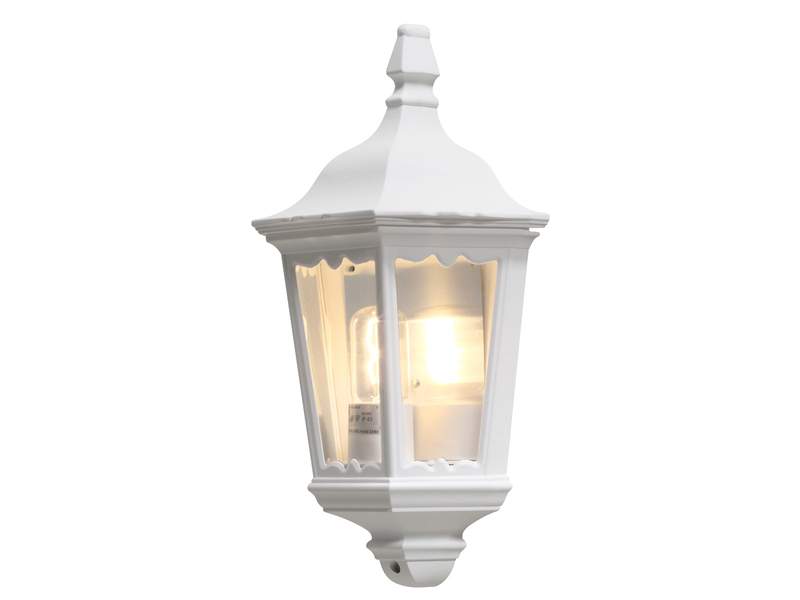 Außenwandleuchte Laternen Halbschale, E27, Aluminium Weiß, Höhe 44,5cm