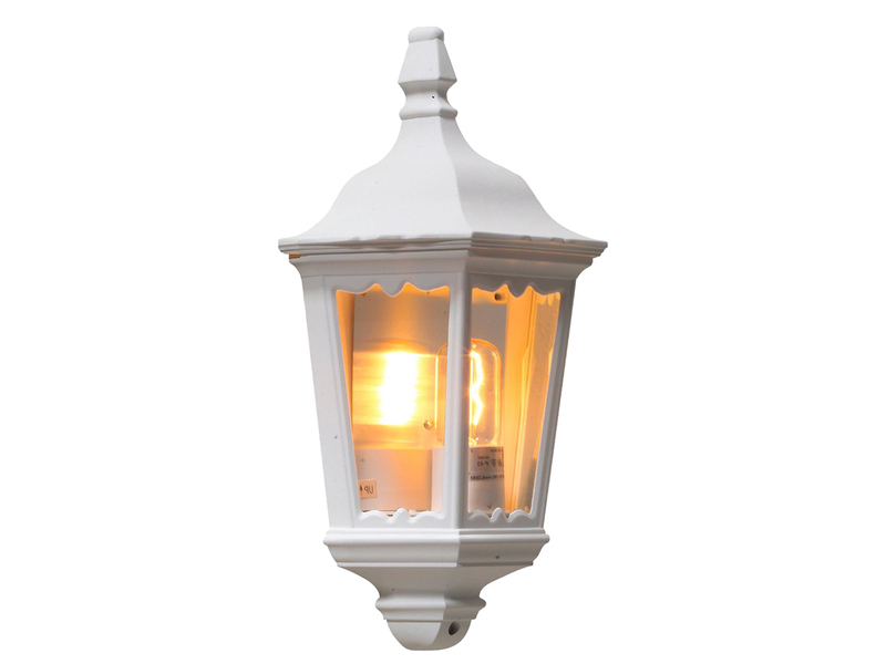Außenwandleuchte Laternen Halbschale, E27, Aluminium Weiß, Höhe 44,5cm