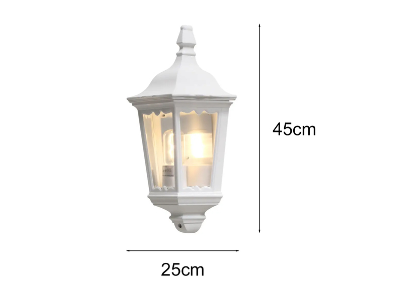 Außenwandleuchte Laternen Halbschale, E27, Aluminium Weiß, Höhe 44,5cm