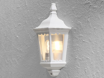 Außenwandleuchte Laternen Halbschale, E27, Aluminium Weiß, Höhe 44,5cm
