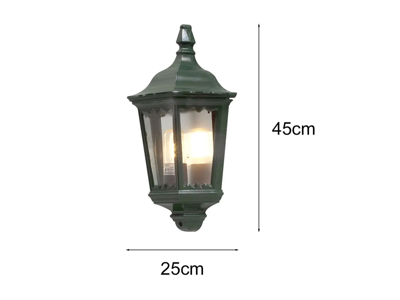 Außenwandleuchte Laternen Halbschale, E27, Aluminium Grün, Höhe 44,5cm