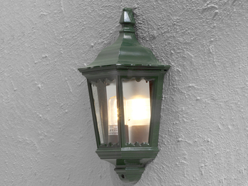 Außenwandleuchte Laternen Halbschale, E27, Aluminium Grün, Höhe 44,5cm