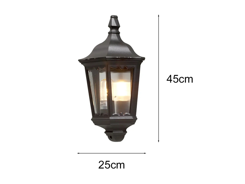 Außenwandleuchte Laternen Halbschale, E27, Aluminium Schwarz, Höhe 44,5cm