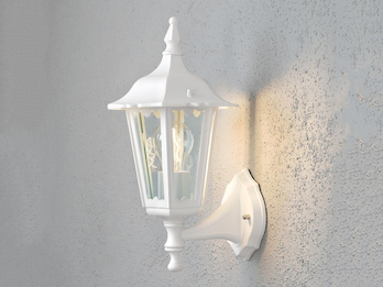 Außenwandleuchte antike Laterne stehend aus Aluminium Weiß, E27, Höhe 36cm