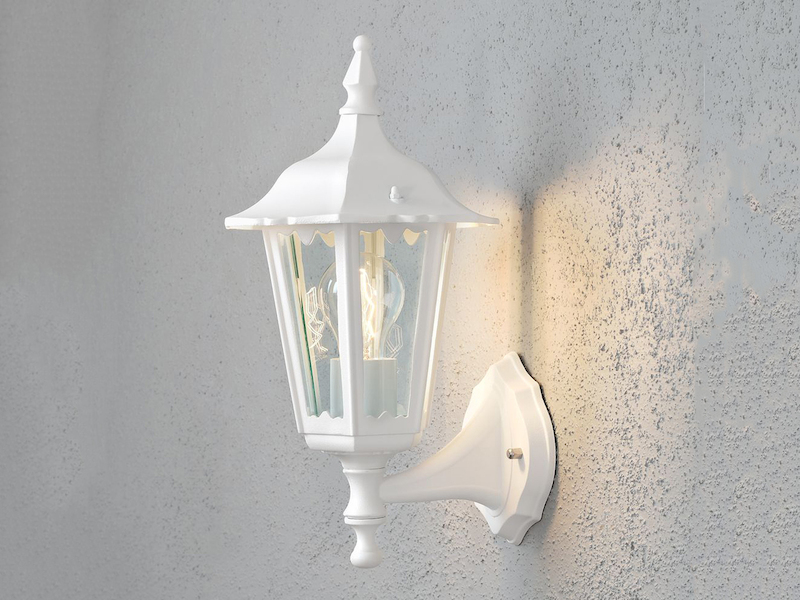 Außenwandleuchte antike Laterne stehend aus Aluminium Weiß, E27, Höhe 36cm