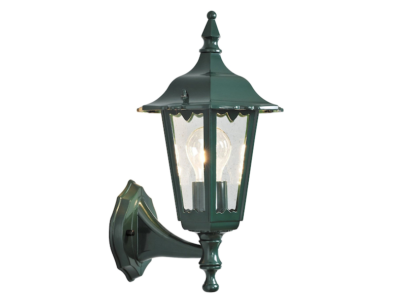 Außenwandleuchte antike Laterne stehend aus Aluminium Grün, E27, Höhe 36cm