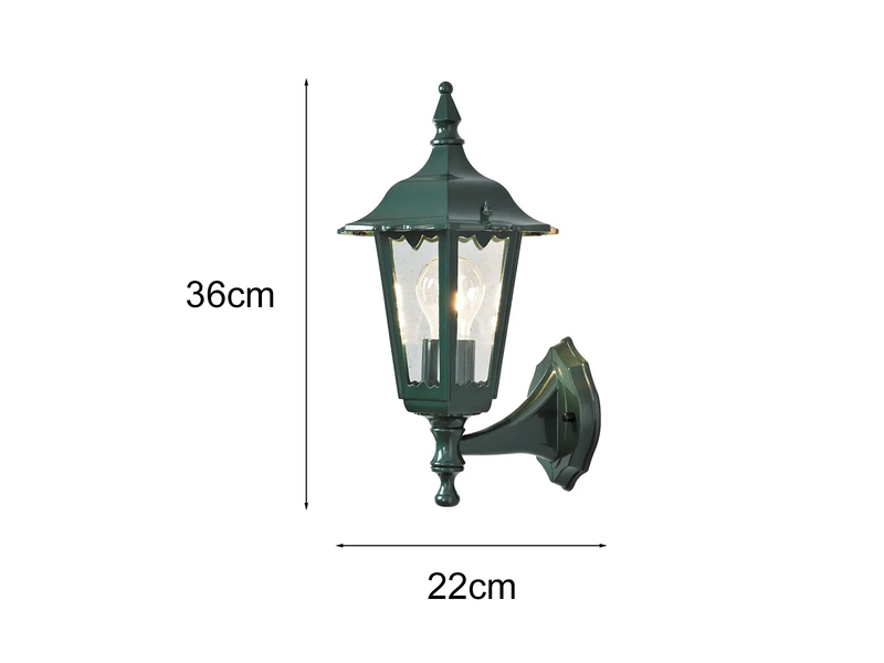 Außenwandleuchte antike Laterne stehend aus Aluminium Grün, E27, Höhe 36cm