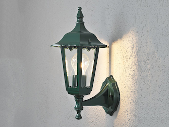 Außenwandleuchte antike Laterne stehend aus Aluminium Grün, E27, Höhe 36cm