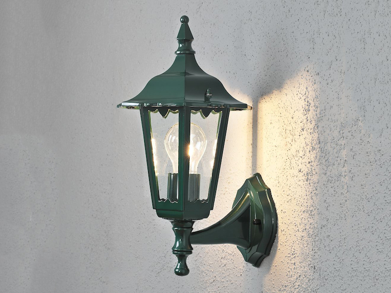 Außenwandleuchte antike Laterne stehend aus Aluminium Grün, E27, Höhe 36cm