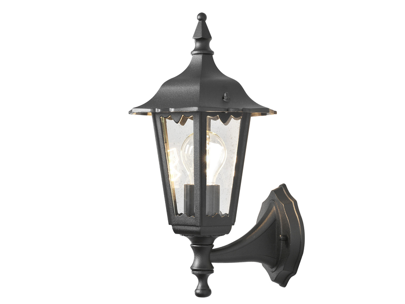 Außenwandleuchte antike Laterne stehend aus Aluminium Schwarz, E27, Höhe 36cm