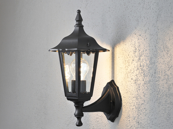 Außenwandleuchte antike Laterne stehend aus Aluminium Schwarz, E27, Höhe 36cm